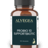 Braunglas-Dose mit dem Etikett „ALVEGEA Probio 10 Supportbiotic“, einem natürlichen Probiotikum in Pulverform